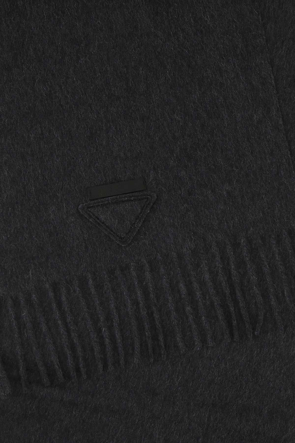 PRADA Wool Fringe Scarf Black