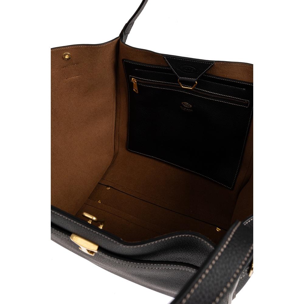 Tods T Timeless Medium Shopper Bag Black Leather Tote