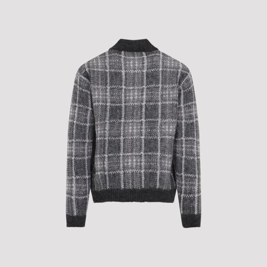 OUR LEGACY Alpaca Blend Grand Check Evening Polo Cardigan