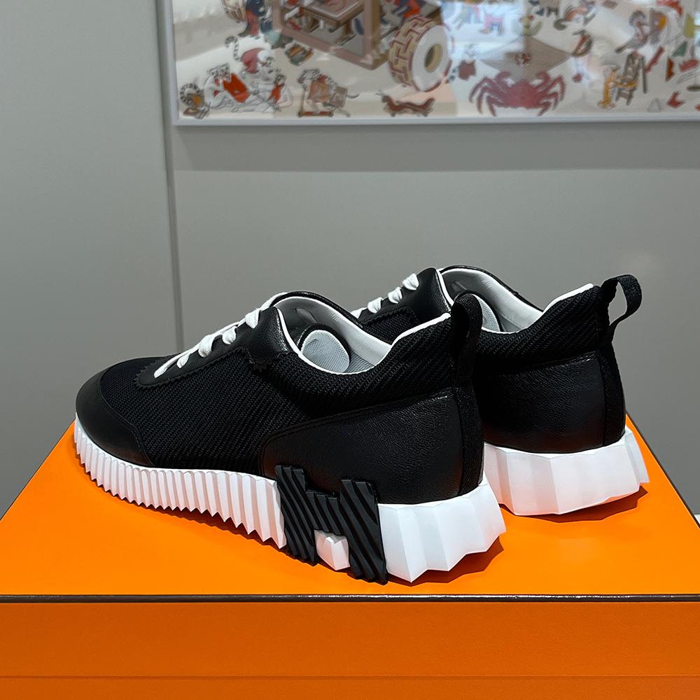 HERMES Men’s Bouncing Sneakers Suede Calfskin Black H Black Orange Two-Tone