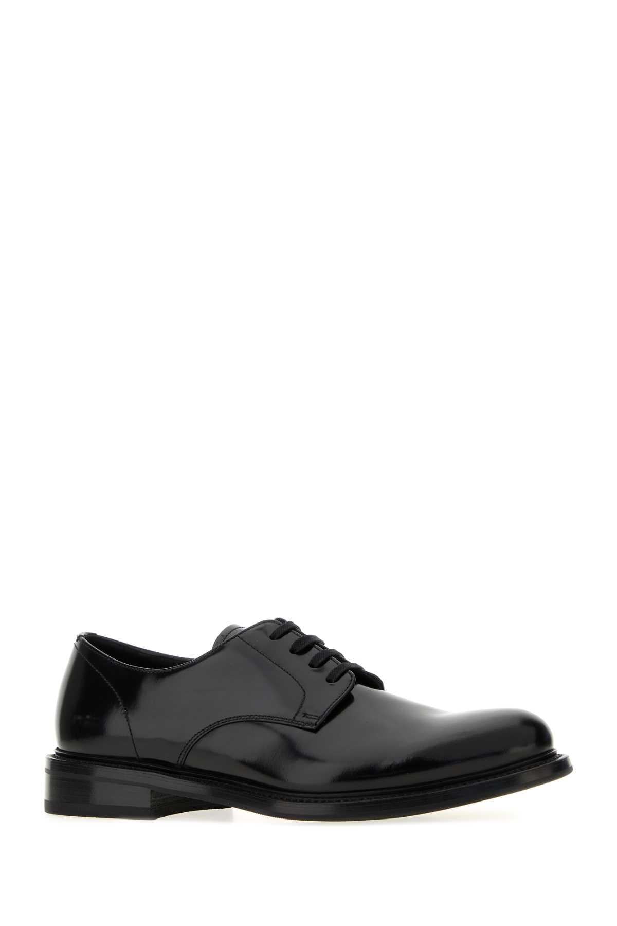PRADA Black Leather Derby Shoes Men's Dress Shoes