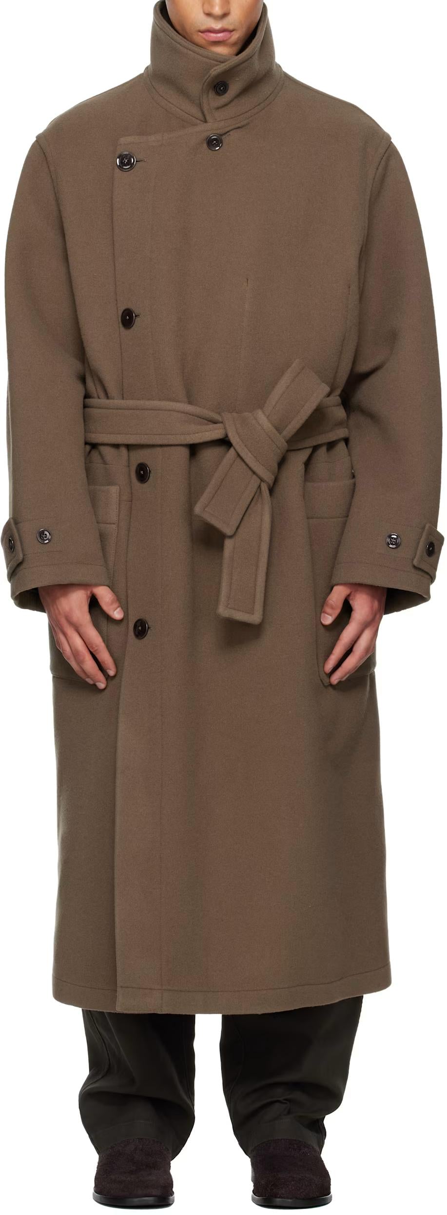Lemaire Double-Face Wool Wrap Coat Dark Squirrel