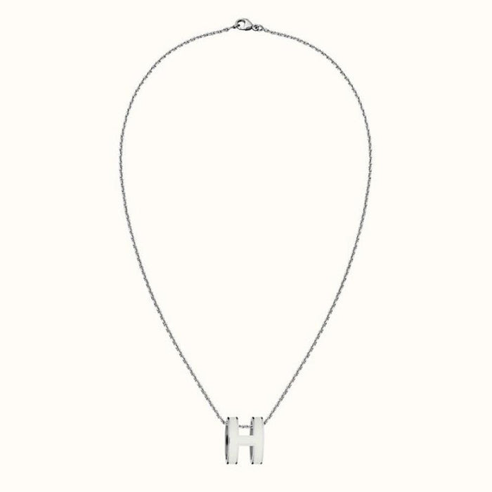 HERMES Pop H Large Palladium Hardware Necklace Blanc Unisex
