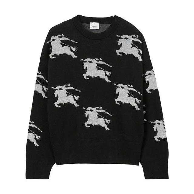 BURBERRY EKD Jacquard Crewneck Sweater Black White Knit