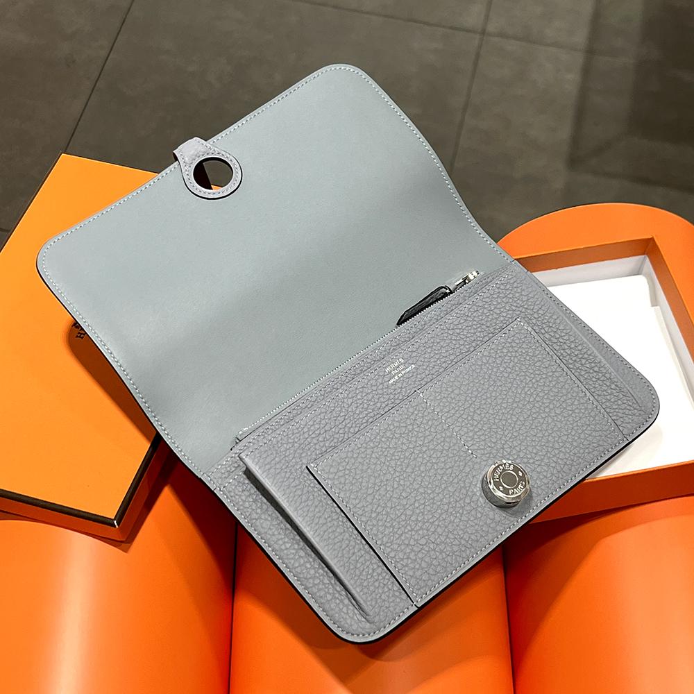 HERMES Togo Leather Dogon Long Wallet Gray Palladium Hardware