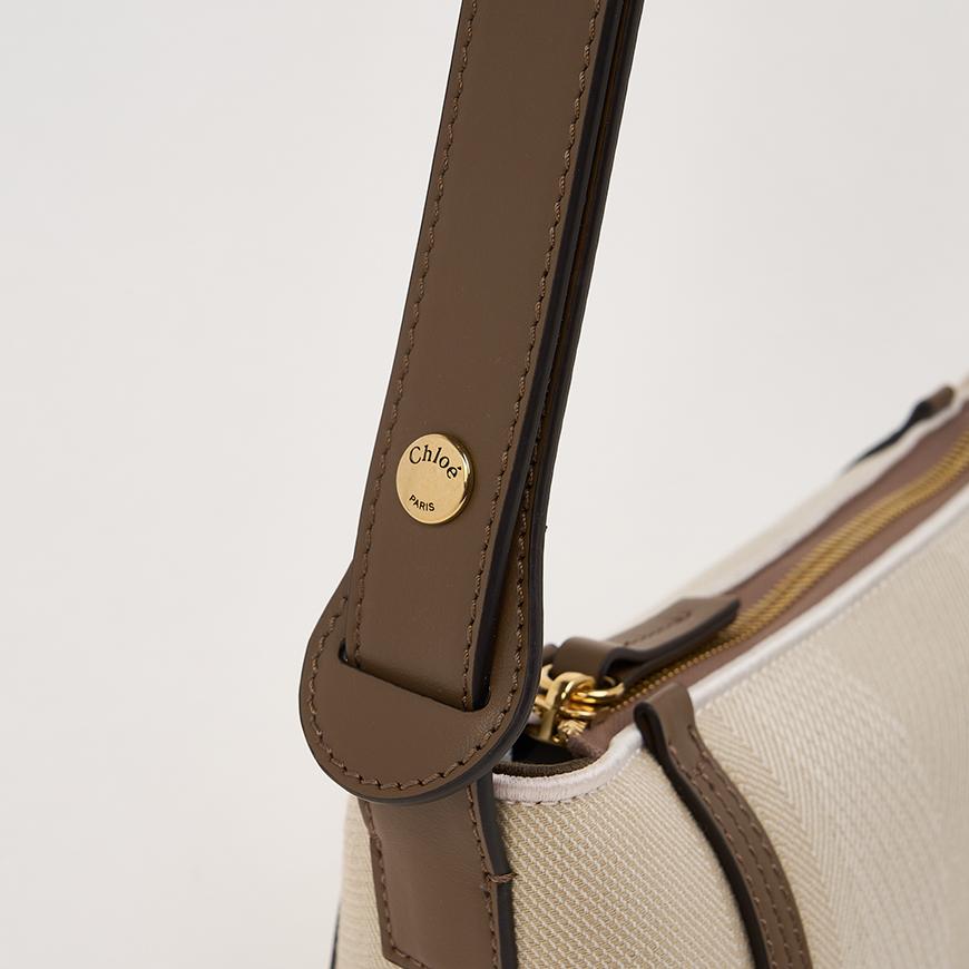 Chloe Canvas Carrie Shoulder Bag Women Beige
