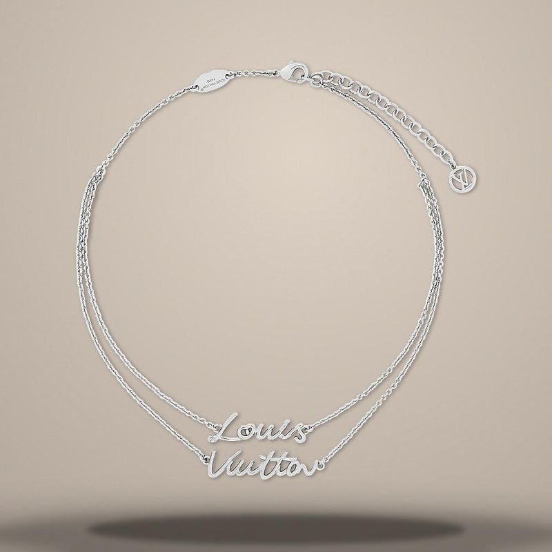 Louis Vuitton LV Script Necklace Palladium-Tone Metal M03489