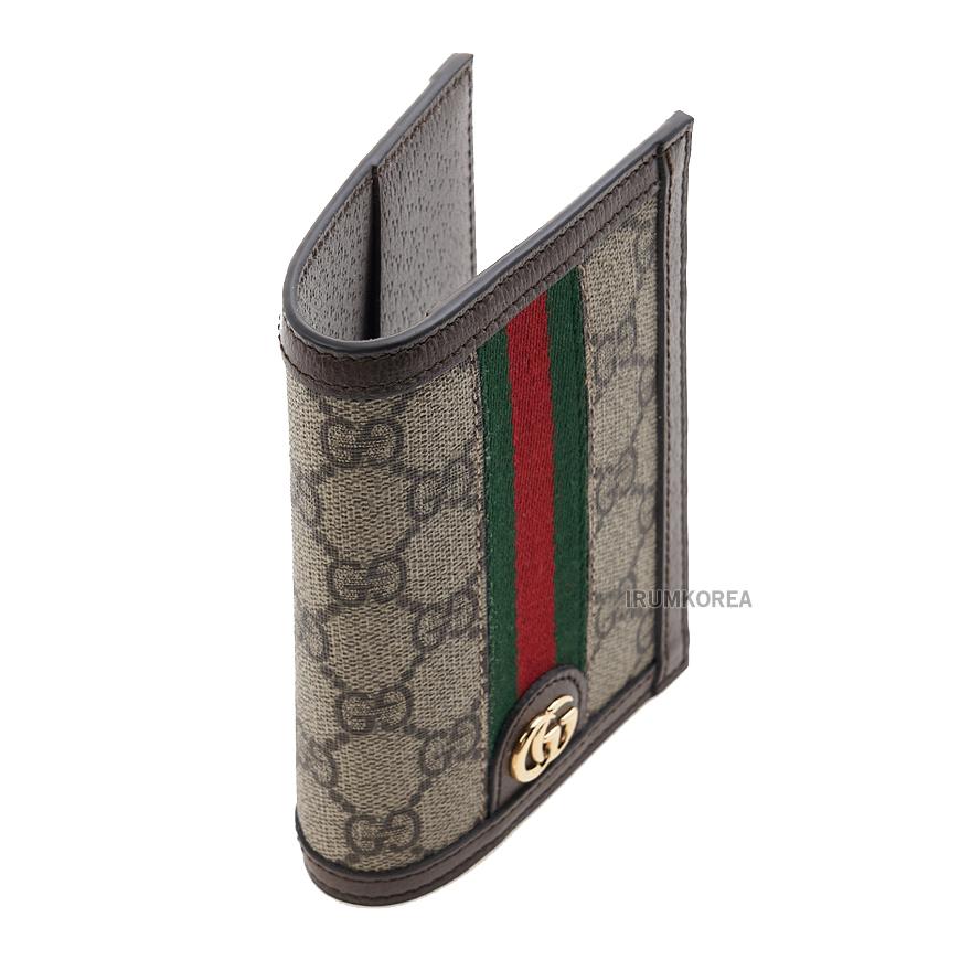 GUCCI Unisex Ophidia GG Canvas Passport Wallet Brown Trim