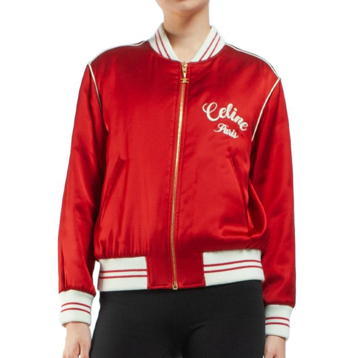 CELINE Embroidered Logo Satin Teddy Bomber Jacket