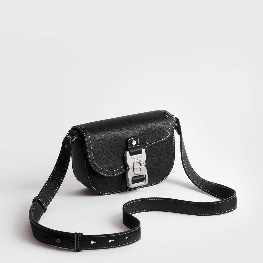 DIOR Black Grained Calfskin Saddle Mini Flap Messenger Bag