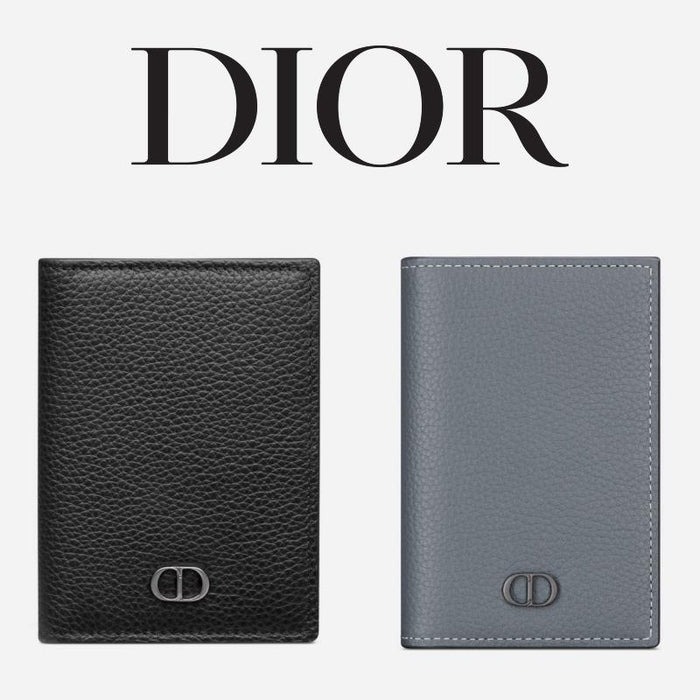 DIOR CD Icon Gray Leather Card Holder Wallet Unisex