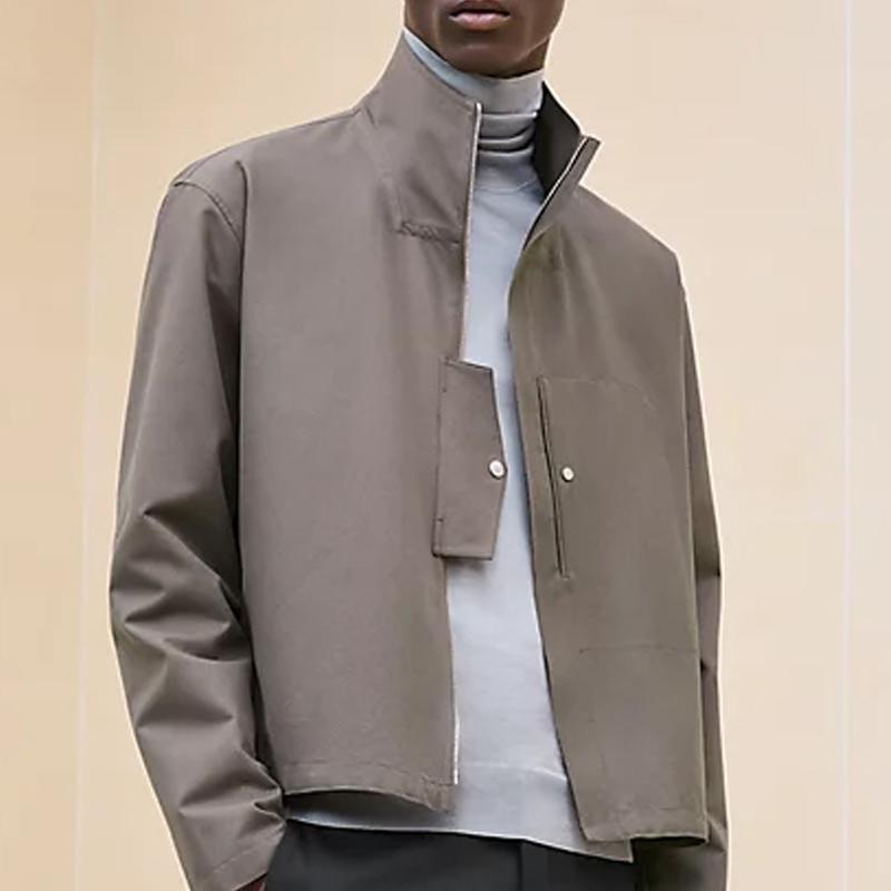 HERMES Boxy Fit Poche à Cheval Shirt Jacket Khaki Gray Unisex
