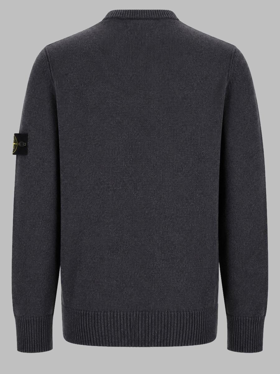 STONE ISLAND Wool Blend Round Neck Knit Sweater Men Black