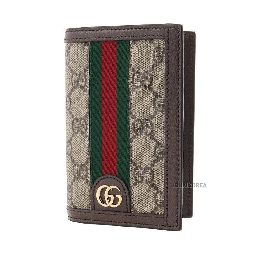 GUCCI Unisex Ophidia GG Canvas Passport Wallet Brown Trim