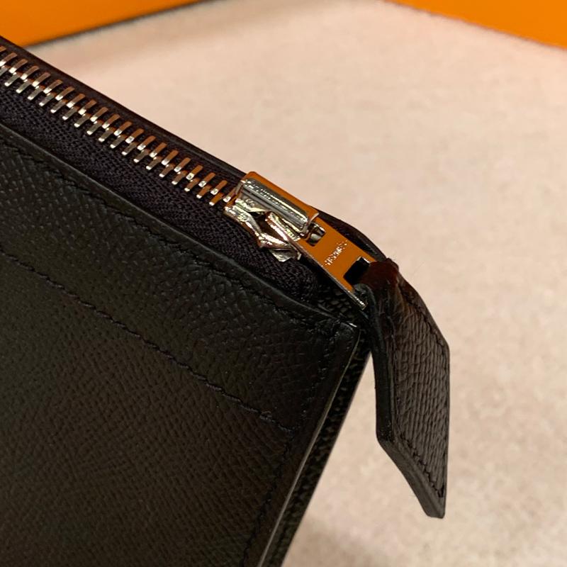 HERMES Evercolor Calfskin Zipper Tablet Pouch Black Unisex