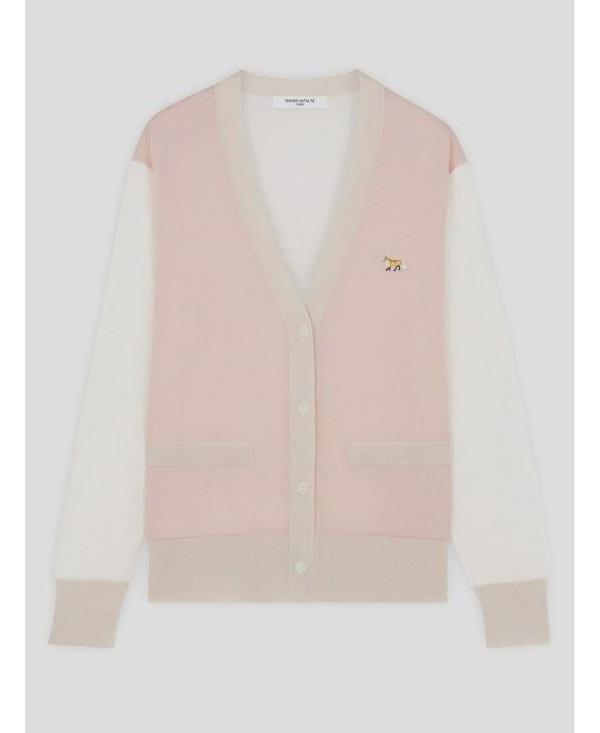 Maison Kitsune Baby Fox Patch Color Block Cardigan Sweater MW00505 KT1036 P628