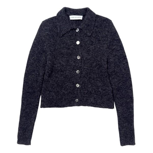 OUR LEGACY Charcoal Fuzzy Alpaca Mazzy Polo Cardigan