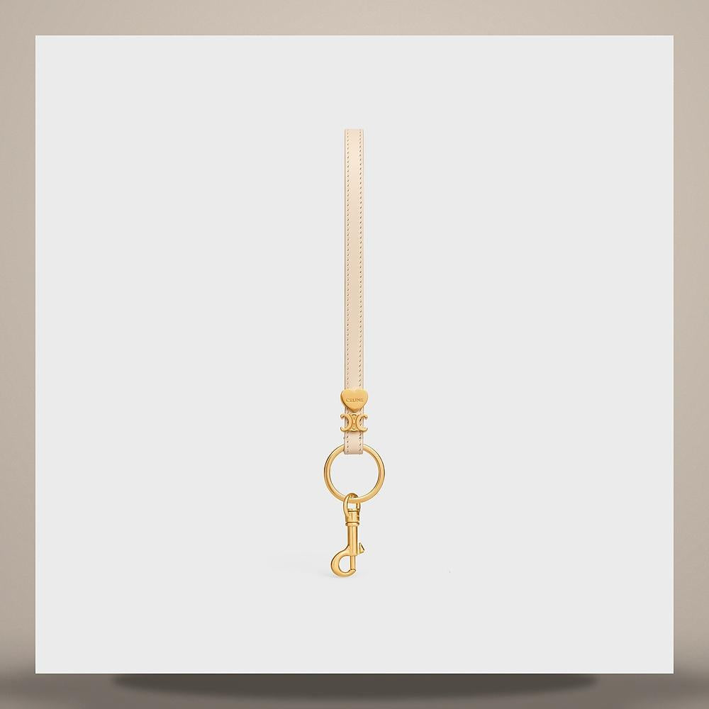 CELINE Triomphe Charm Soft Calfskin Cream Keyring 49J543DSD 01CR