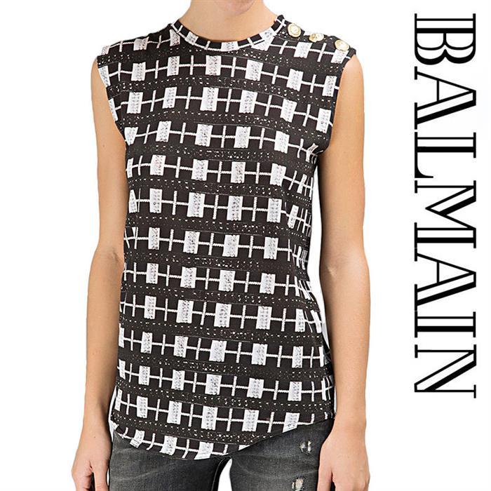 Balmain Gold Button Shawl Detail Sleeveless T-Shirt 473I C5101