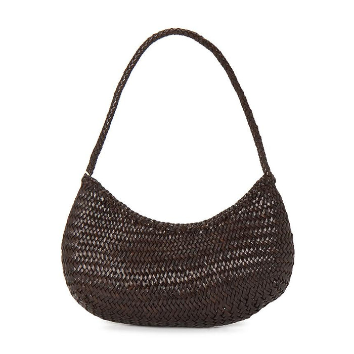 Dragon Diffusion Nova Luna Woven Leather Shoulder Bag Dark Brown