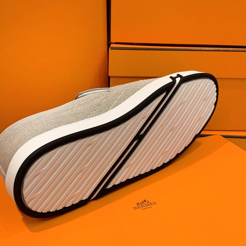 HERMES Beige Canvas Suede Goatskin Kiddy Slip-On Low Top Sneakers