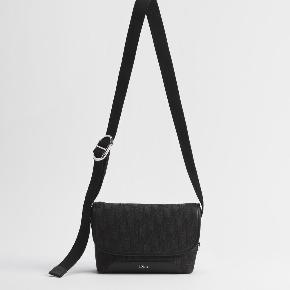 DIOR Black Oblique Jacquard Mini Flap Strap Card Holder Wallet