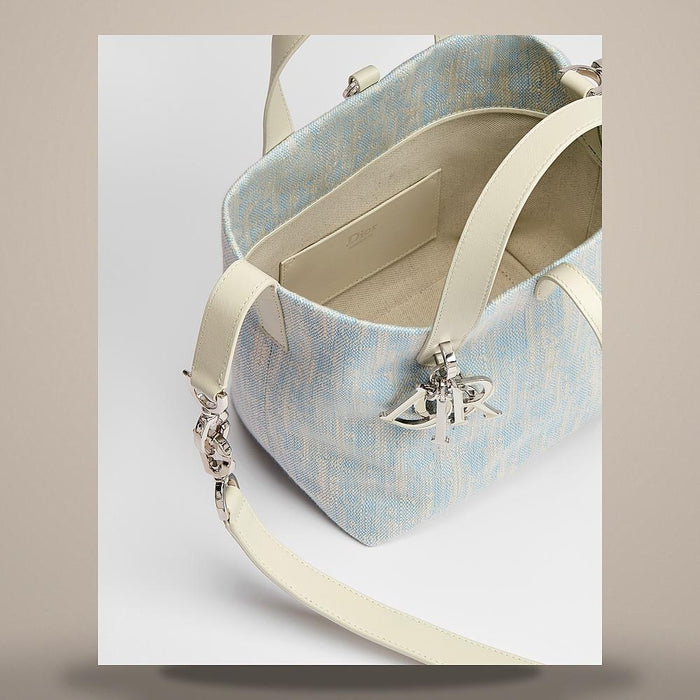 DIOR Celeste Blue Dior Oblique Washed Jacquard Small Vertical Tote Bag