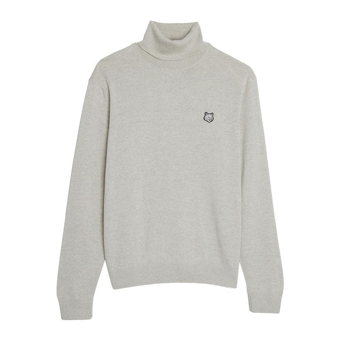 Maison Kitsune Fox Head Patch Turtleneck Knit Sweater Gray LM00812 KT1036 H120