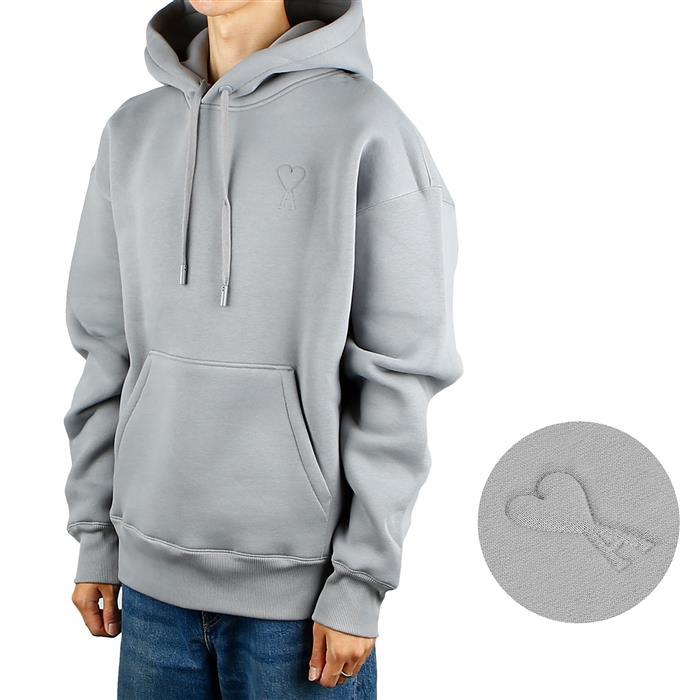AMI Embossed Heart Logo Hoodie Sweatshirt for Men Navy Cotton