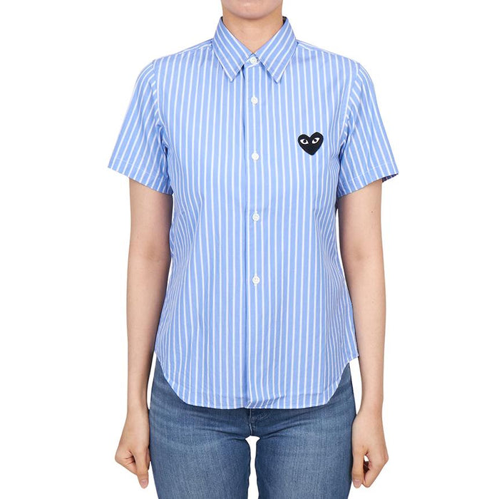 Comme des Garcons Black Heart Patch Stripe Short Sleeve Blouse AZ B021 051 1