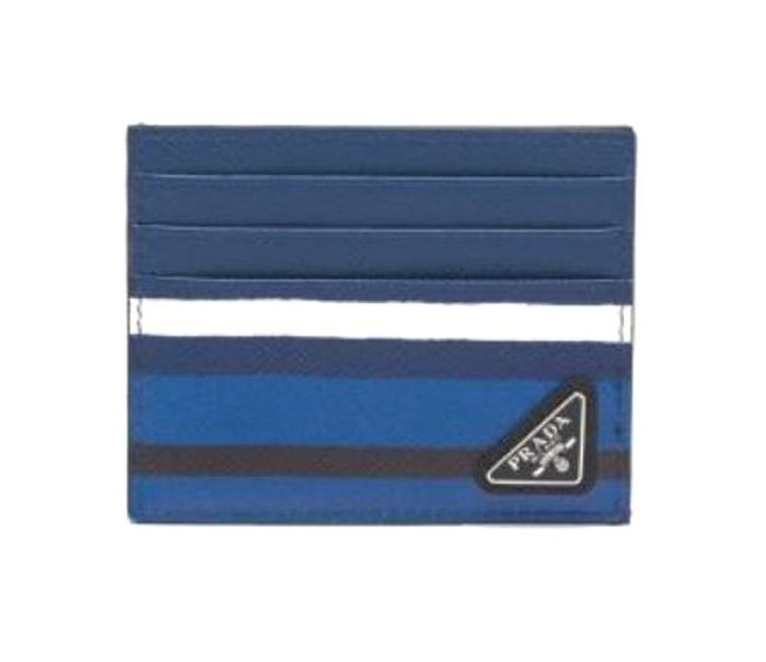 PRADA Saffiano BaiaDe Stripe Light Blue Multicolor Unisex Card Ho 2MC223 Azzurro