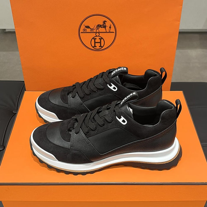 HERMES Black Epsom Calfskin Suede Leather Low-Top Sneakers