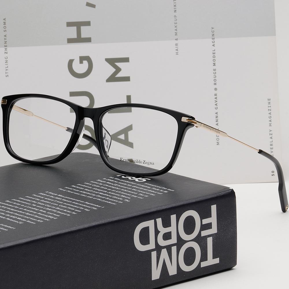 Zegna Black Square Acetate Eyeglass Frames Asian Fit Unisex EZ5233D 01A