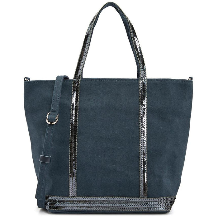 Vanessa Bruno Cabas S Women’s Tote Bag Navy Canvas Leather Trim