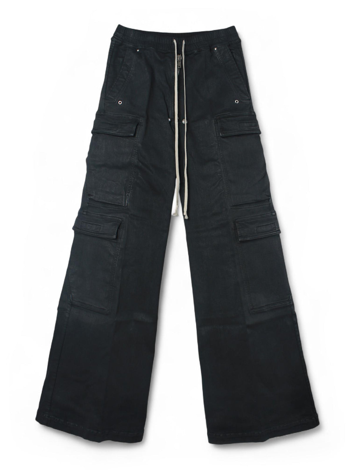 Rick Owens DRKSHDW Black Wax Stretch Denim Double Cargo Jumbo Belas Pants