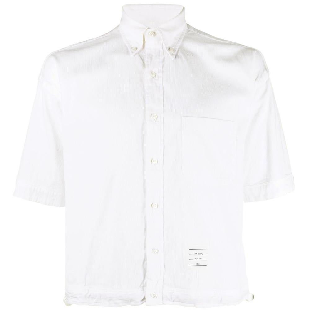 THOM BROWNE Men's White Logo Chest Pocket Long Sleeve Shirt MWS257A 06272 100