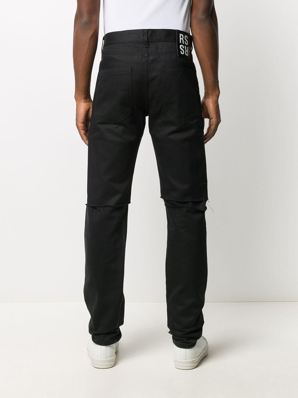 Raf Simons Men's Black Slim Fit Double Destroyed Denim Jeans 202 311 10130 00099