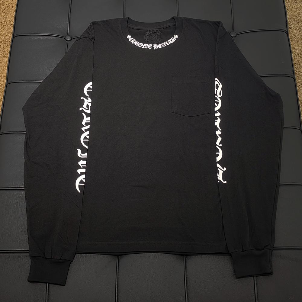 Chrome Hearts Black Long Sleeve Pocket Crewneck T-Shirt with Script Logo