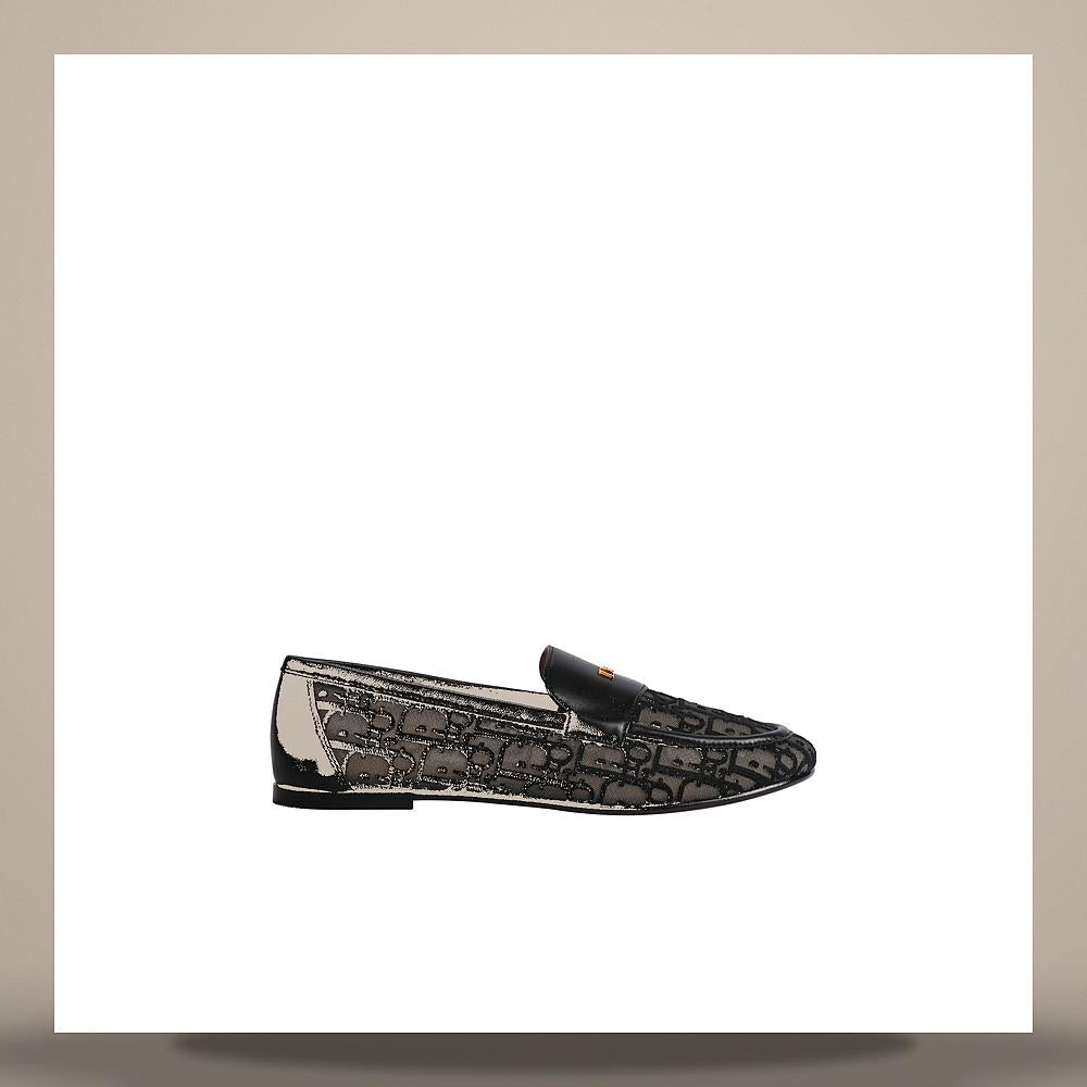 DIOR Black Oblique Embroidered Mesh Cadence Loafers KDF269OEN S900