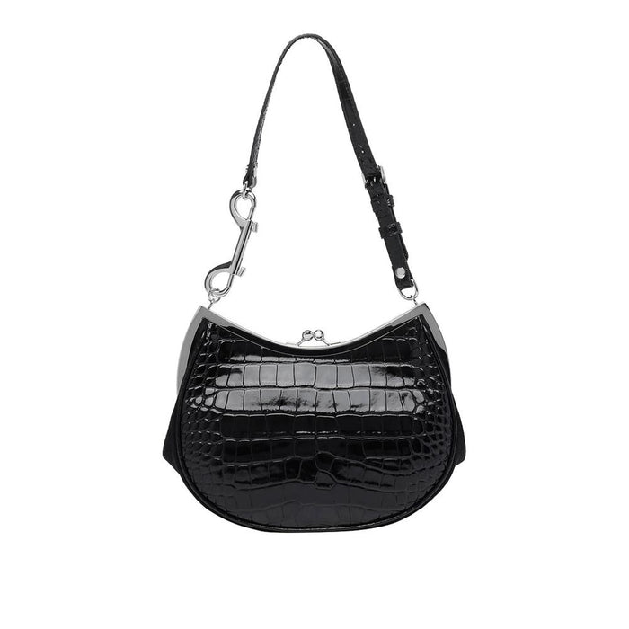 Vivienne Westwood Charm Frame Pearls Tote Bag Black Leather