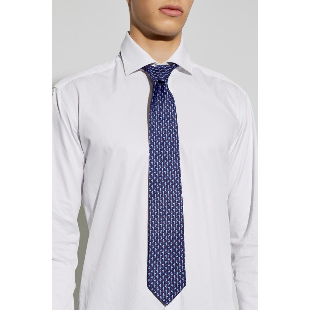 Ferragamo Seahorse Print Silk Tie Navy