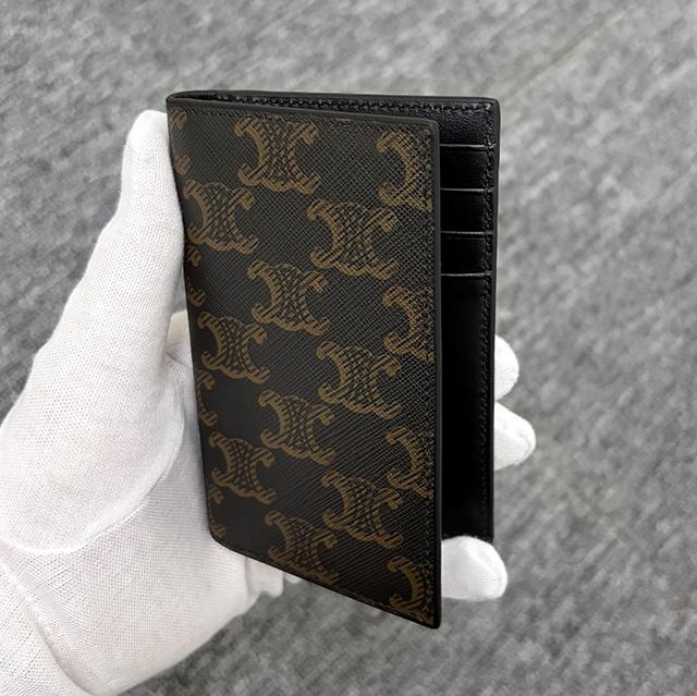 CELINE Triomphe Canvas Vertical Card Holder Wallet Silver