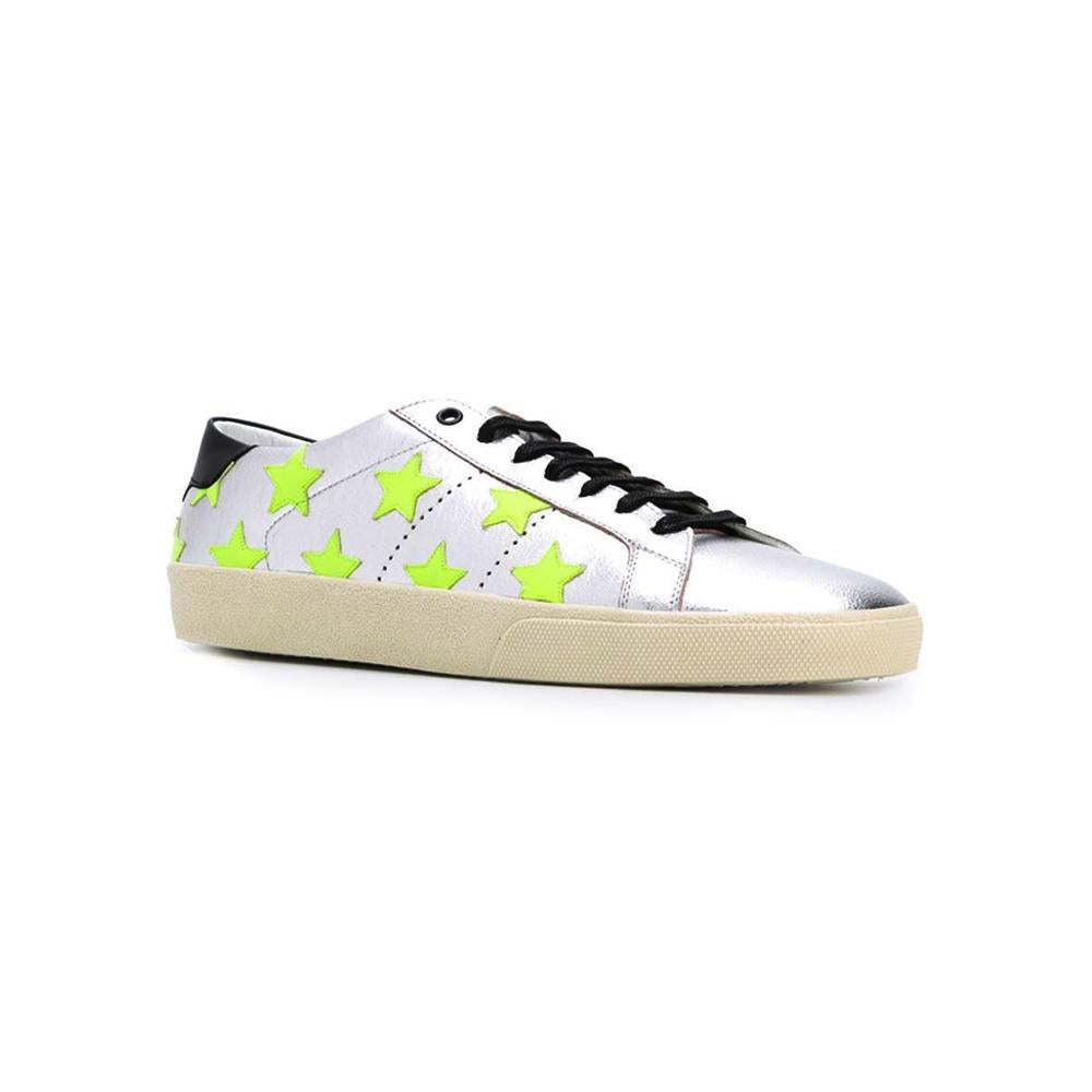 Saint Laurent Fluorescent Star Patch Silver Low-Top Sneakers