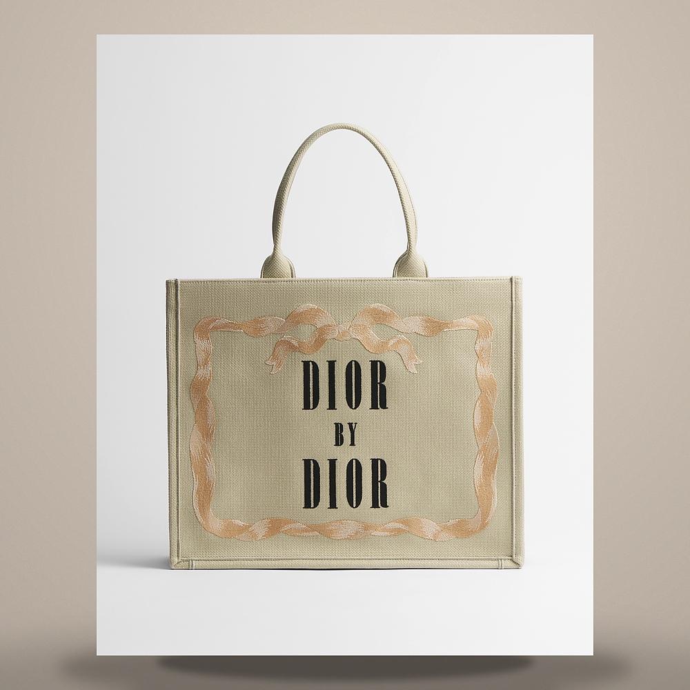 DIOR Beige Pink Black Embroidered Large Book Tote Bag M1349PEWL M38I