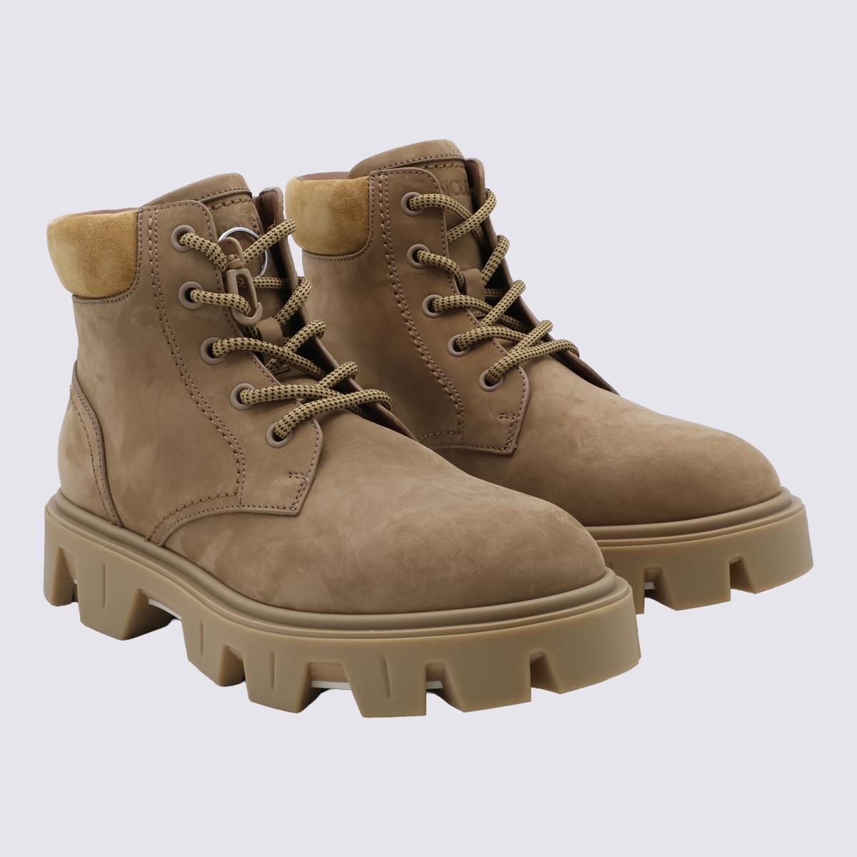 Moncler Black Leather Ankle Lace-Up Boots for Men