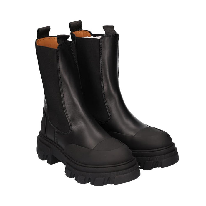 GANNI Black Leather Mid Chelsea Ankle Boots S1915099