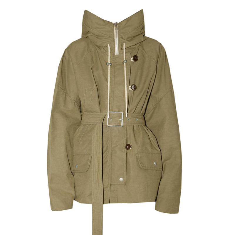 Acne Studios Waxed Belted Hooded Jacket Khaki Green