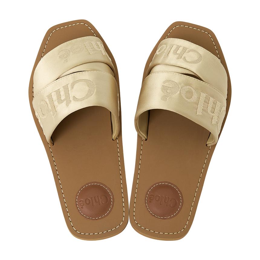 Chloe Woody Slide Sandals Beige Canvas Slippers CH26S 188VH