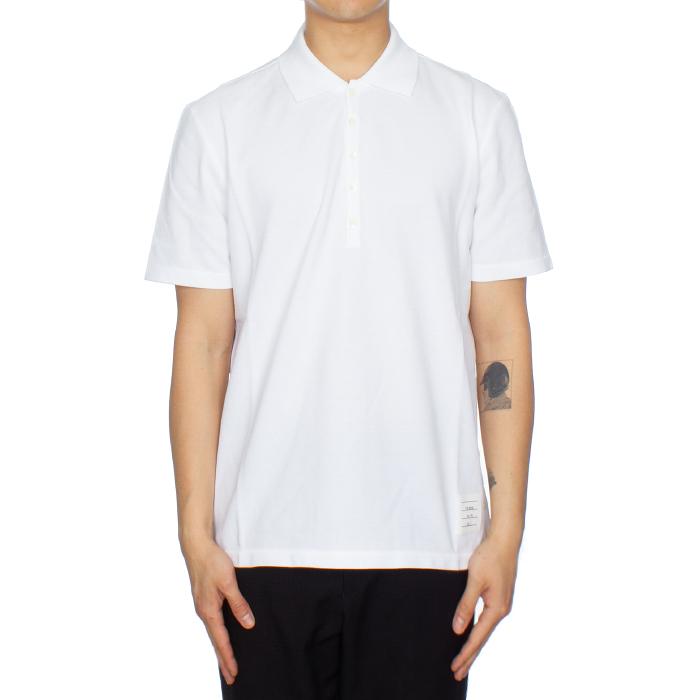 THOM BROWNE Men’s Relaxed Fit Polo Shirt White Three-Stripe Back