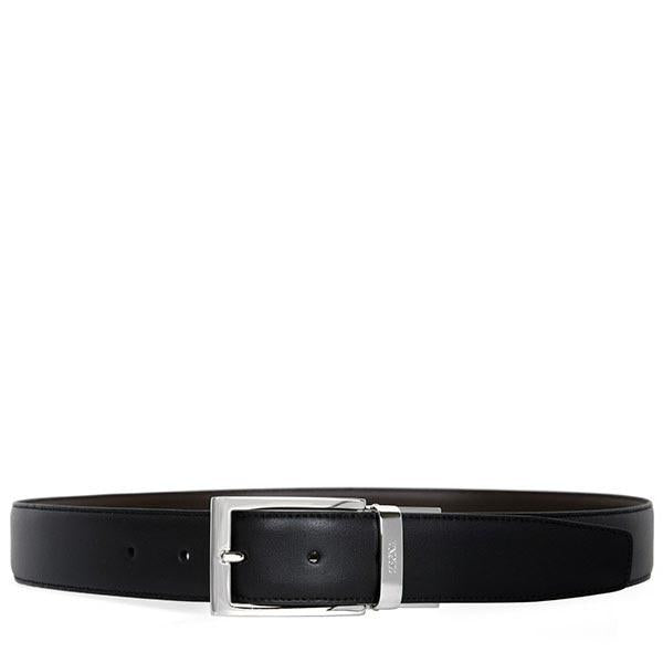 Zegna Black/Dark Brown Logo Reversible Leather Belt